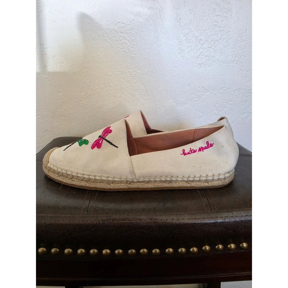 Kate Spade Dragonfly Embroidered Sequin Maximalist Canvas Flats Espadrilles 10B